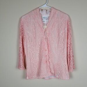 Coldwater Creek Light Pink Lace Button-up Cardigan Top Size Small